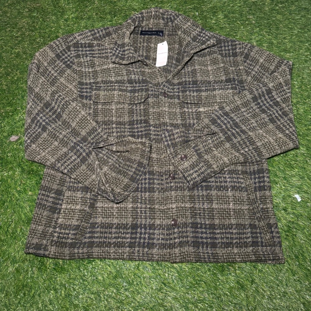 Abercrombie & Fitch Mens Plaid Flannel Shirt Jacket Olive Green L 125-293-00332